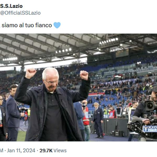 Il messaggio della Lazio per l’ex allenatore Eriksson: “Siamo al tuo fianco” | VIDEO