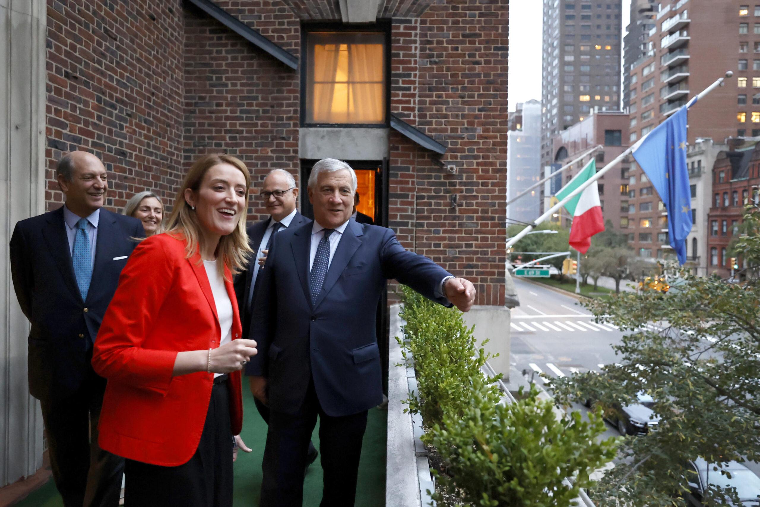 New York, tra Italia e Ue si cerca una linea comune da presentare all’Onu: Metsola fa visita a Tajani in consolato