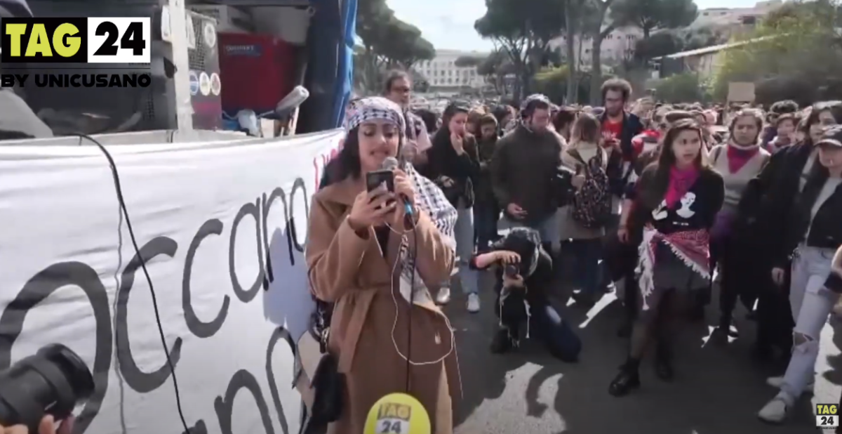 Maya Issa, leader giovani palestinesi alla manifestazione 8 marzo 2024 Roma: “Oggi è lutto per il genocidio a Gaza”| VIDEO