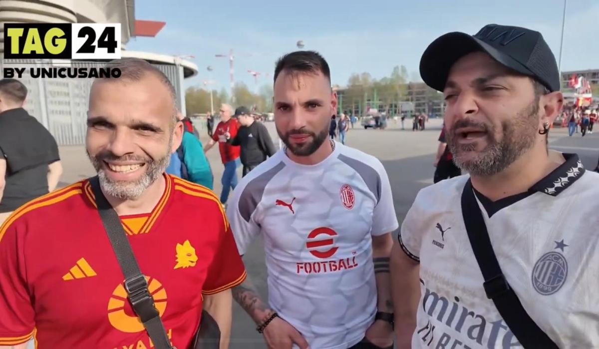 Europa League 2024, tanti tifosi milanisti e romanisti fuori da San Siro prima di Milan-Roma: “Speriamo di assistere ad una bella partita” | VIDEO