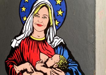 Milano, Meloni dipinta come la Madonna: il nuovo murale di Alexsandro Palombo, “Santa Giorgia” | FOTO