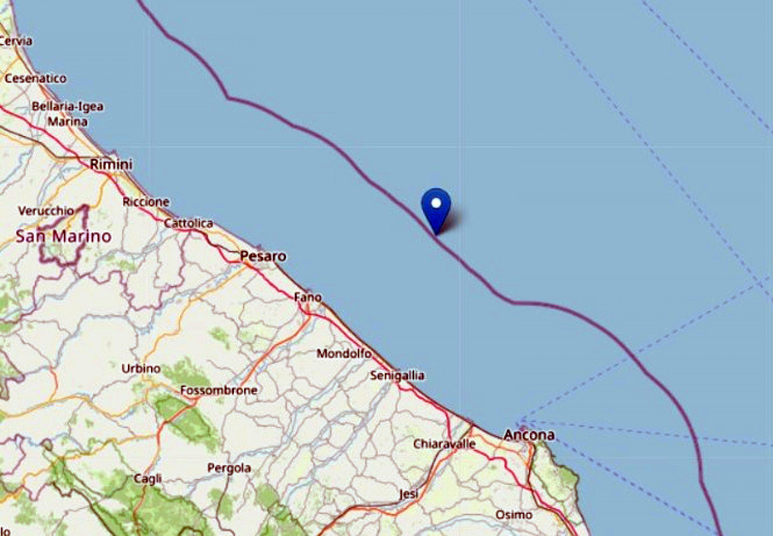 Nuovo terremoto nelle Marche: registrata scossa di magnitudo 4.3 al largo della costa pesarese