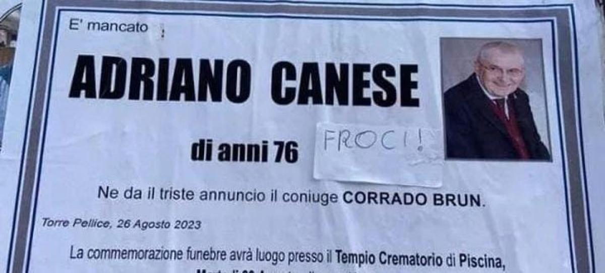 Torino, manifesto funebre imbrattato con scritte omofobe a Torre Pe…