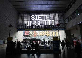 Roma, alla stazione Termini l’ultima pubblicità fa pensare all’hackeraggio: “Siete insetti”. Ecco cosa nasconde il messaggio sui tabelloni