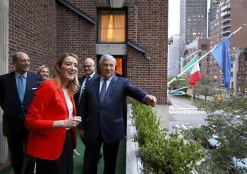 New York, tra Italia e Ue si cerca una linea comune da presentare all’Onu: Metsola fa visita a Tajani in consolato