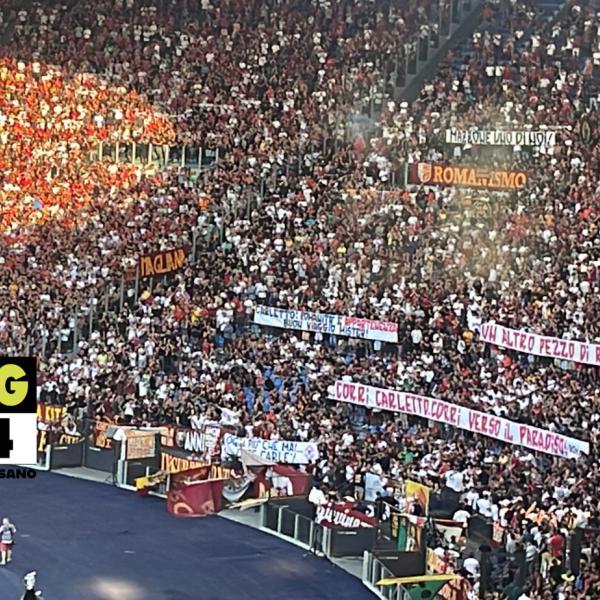 Striscione per Carlo Mazzone allo Stadio Olimpico, lungo applauso prima di Roma – Salernitana: “Corri verso il paradiso”| VIDEO