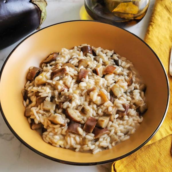 Il risotto melanzane e pancetta