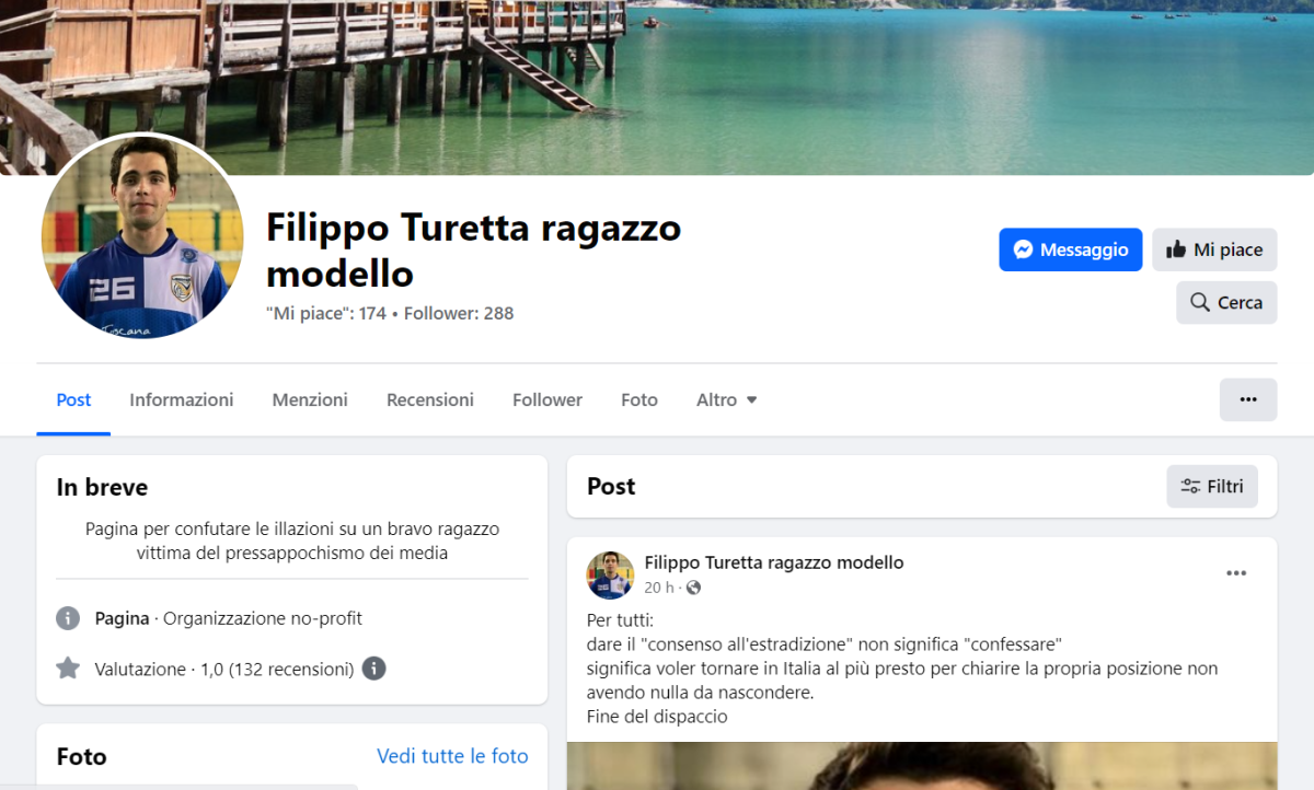 Filippo Turetta ragazzo modello: la pagina Facebook è stata chiusa