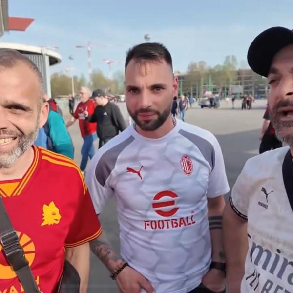 Europa League 2024, tanti tifosi milanisti e romanisti fuori da San Siro prima di Milan-Roma: “Speriamo di assistere ad una bella partita” | VIDEO