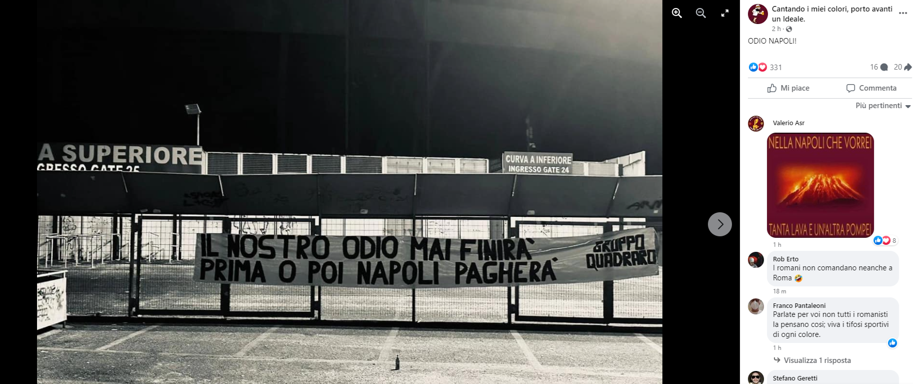 Napoli, blitz dei tifosi romanisti sotto la Curva A del Maradona: spunta uno striscione shock| FOTO