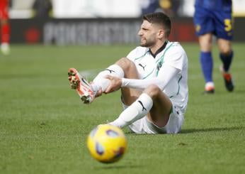 Sassuolo, grave infortunio per Berardi: rottura del tendine d’Achille, salta gli Europei