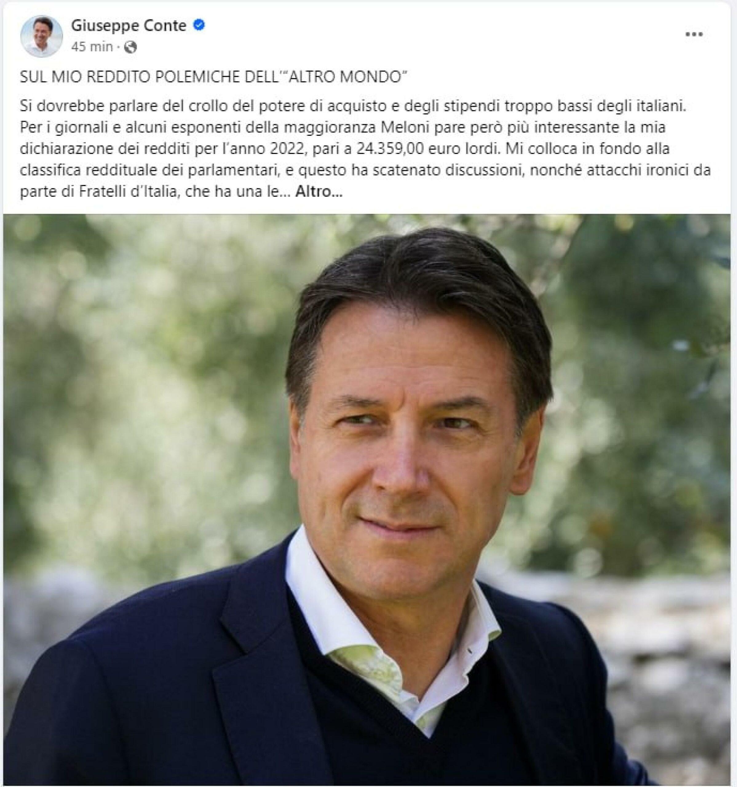 Redditi, Conte sui social attacca Renzi: “Immorale accettare incarichi da governi esteri”