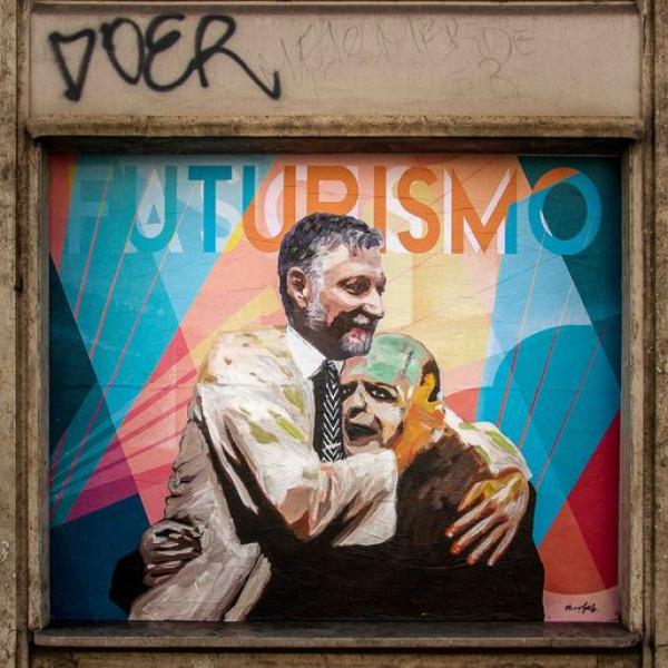 I murales dedicati ai politici versione Frankenstein e al Futurismo: l’ultima opera di HarryGreb è per la “destra maldestra”