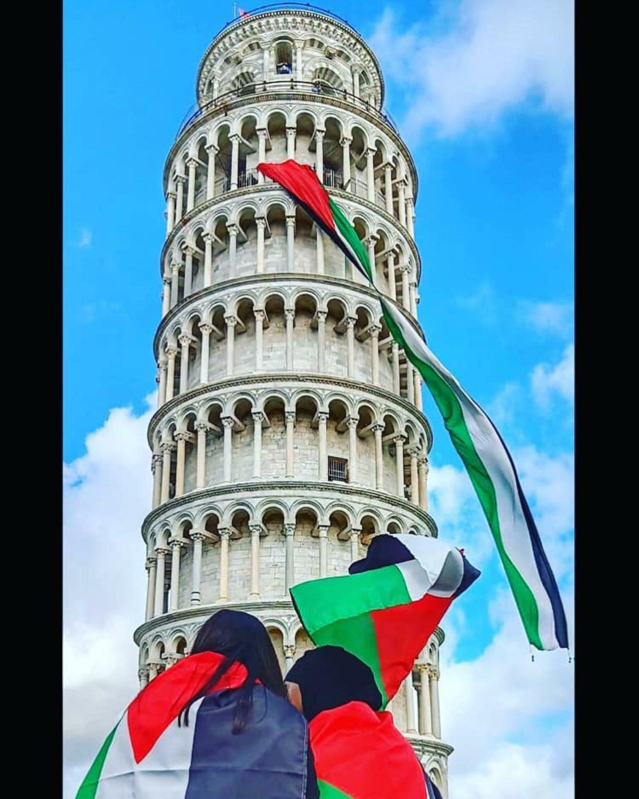 Duomo di Firenze e Torre di Pisa, bandiere palestinesi per due eclatanti manifestazioni