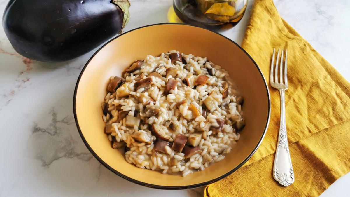 Il risotto melanzane e pancetta