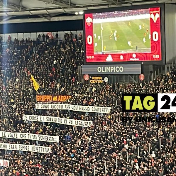 Roma – Verona l’omaggio a  Mourinho con un lungo striscione: “Grazie mister” e tanti cori | FOTO, VIDEO