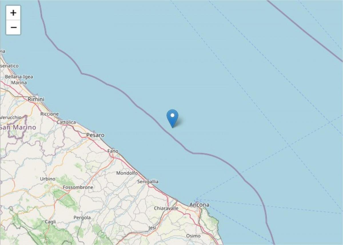 Terremoto: nuova scossa al largo delle Marche di magnitudo 4