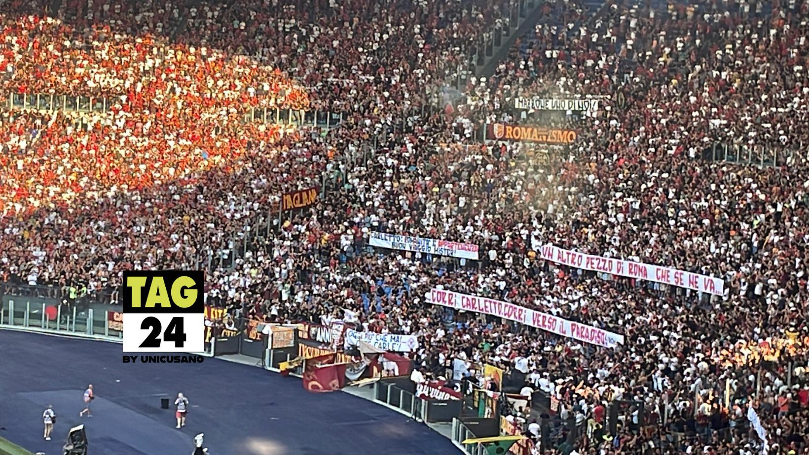 Striscione per Carlo Mazzone allo Stadio Olimpico, lungo applauso prima di Roma – Salernitana: “Corri verso il paradiso”| VIDEO