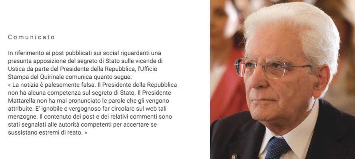 Ustica, su Facebook attacco a Mattarella. Il Colle: “Ma il Presidente non ha alcun potere per porre il segreto di Stato”