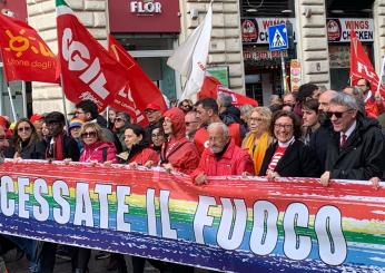 Manifestazione per la pace a Roma, la Cgil di Landini in piazza per reclamare il cessate il fuoco | VIDEO