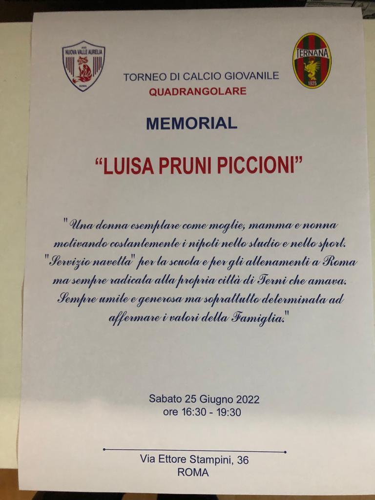 Terni, sabato memorial calcio giovanile Luisa Pruni Piccioni