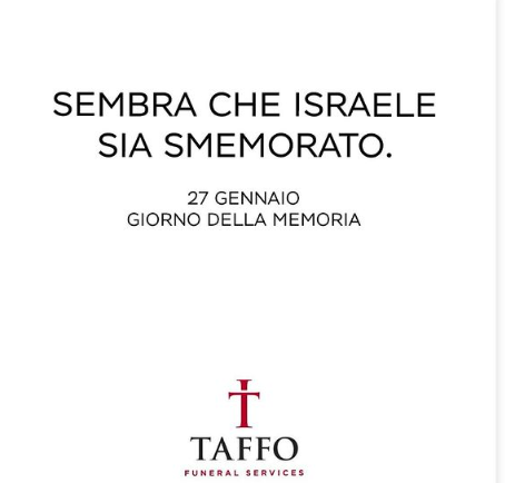 Giornata della Memoria, il post choc dell'agenzia funebre Taffo: "Sembra che Israele sia smemorato" | FOTO