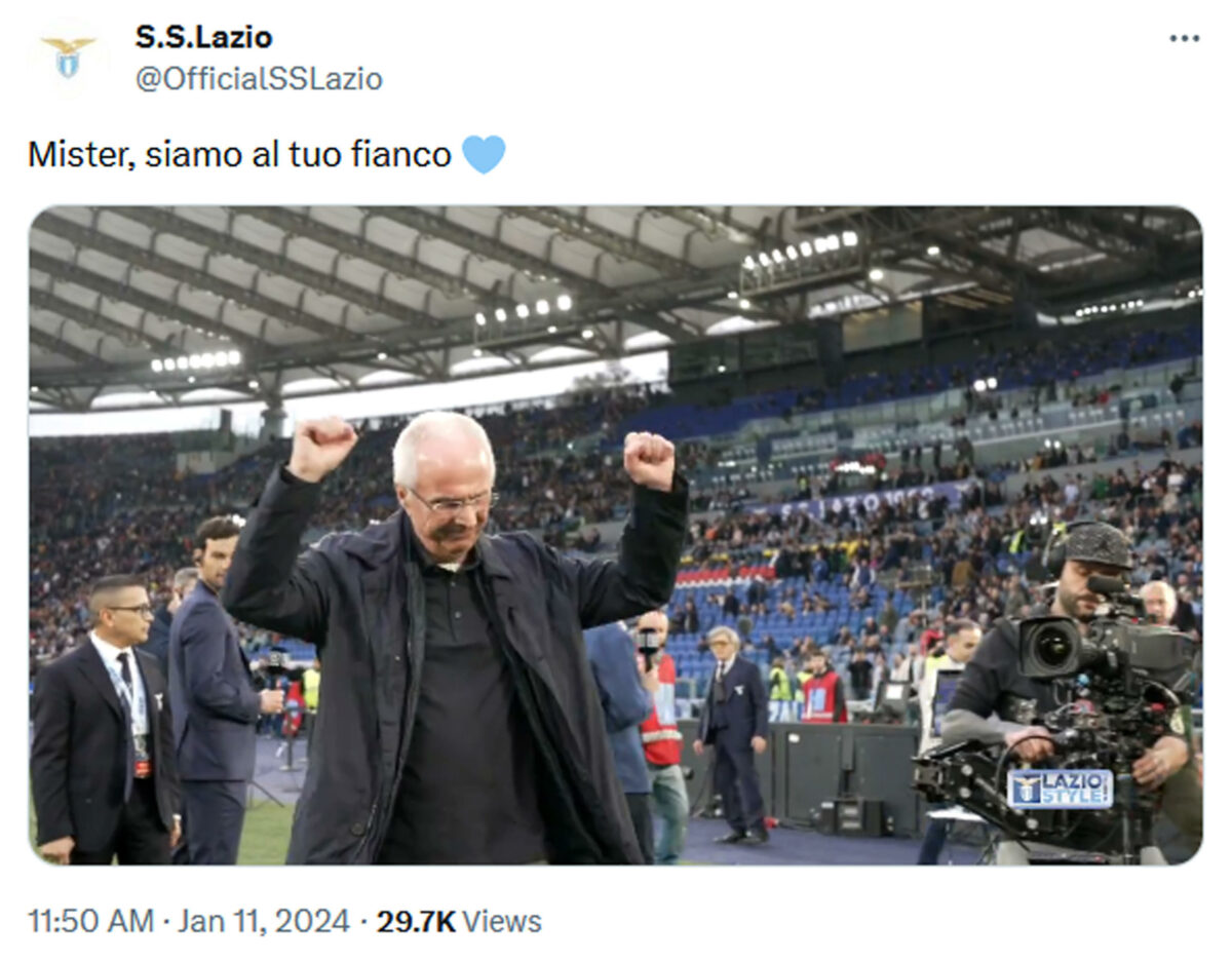 Il messaggio della Lazio per l'ex allenatore Eriksson: "Siamo al tuo fianco" | VIDEO