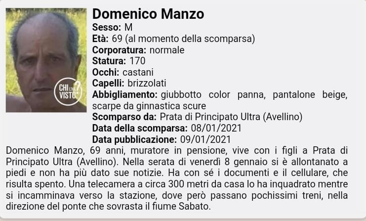 Cos'è successo a Domenico Manzo? Età, moglie e figlia dell'uomo scomparso da Prata Principato Ultra e mai ritrovato