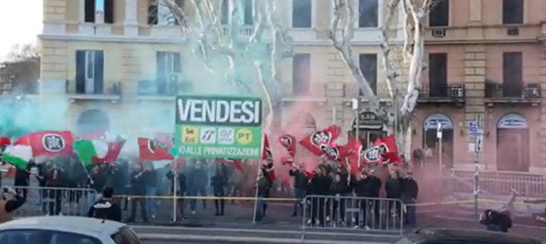 Manifestazione Casapound, Roma 24 febbraio 2024: davanti al Ministero dei Trasporti contro la privatizzazione delle aziende | VIDEO