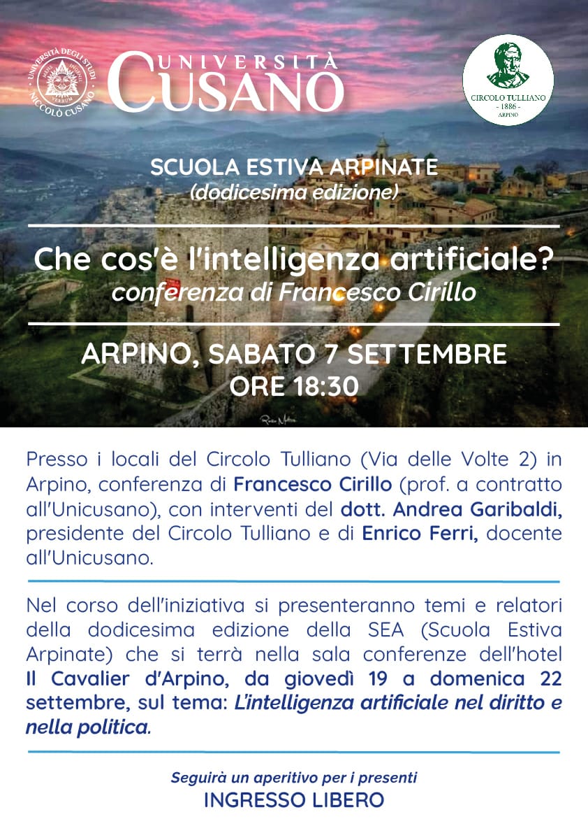 Che cos’è l’intelligenza artificiale? Conferenza del prof. Francesco Cirillo ad Arpino