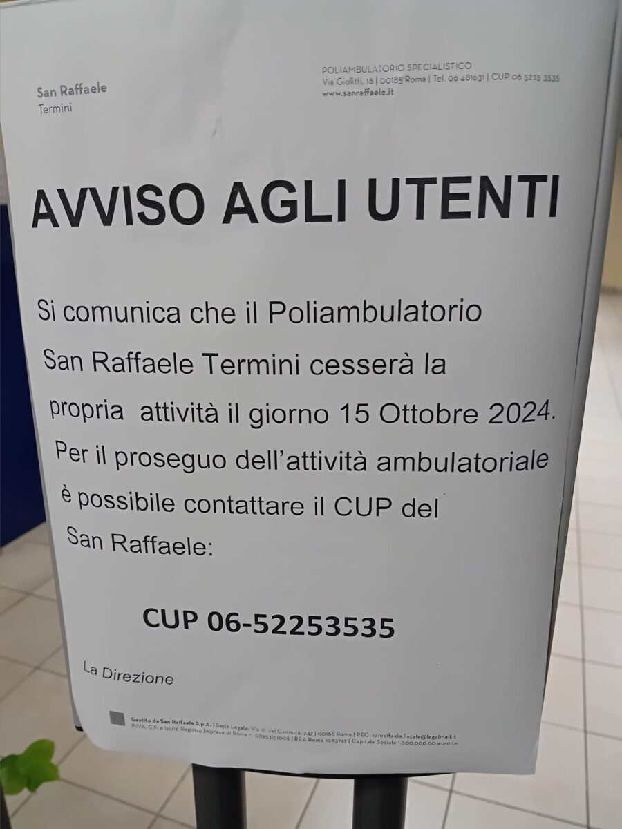 Addio al Poliambulatorio San Raffaele Termini a Roma, dipendenti senza lavoro e utenza abbandonata. Rizzuto (CGIL): "Daremo battaglia"